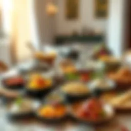 A beautifully arranged Suhur spread with various traditional foods