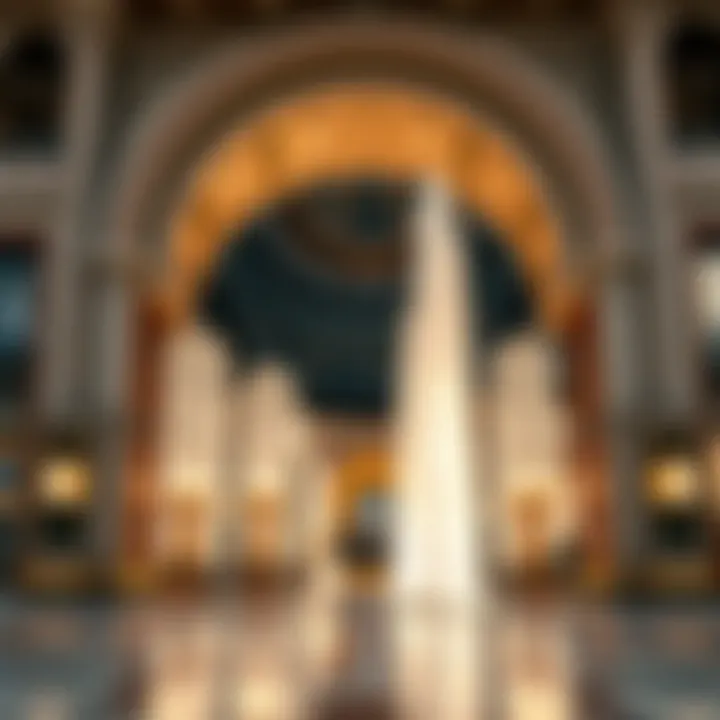 Intricate Design Elements of the Dubai Mall Fountain Entrance Close-up on the intricate design elements of the Dubai Mall Fountain entrance