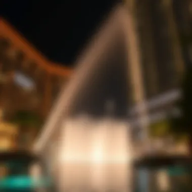 Magical Nighttime Illumination of the Dubai Mall Fountain Nighttime illumination of the Dubai Mall Fountain creating a magical atmosphere