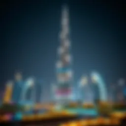 Dazzling night view of the Burj Khalifa illuminated against the Dubai skyline