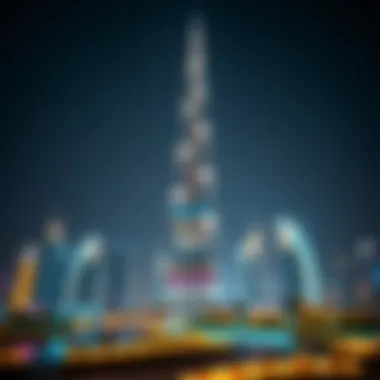 Dazzling night view of the Burj Khalifa illuminated against the Dubai skyline