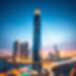 Stunning view of the 014 Tower against Dubai skyline