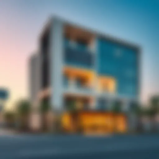 An exterior view of Thumam Building showcasing contemporary architecture