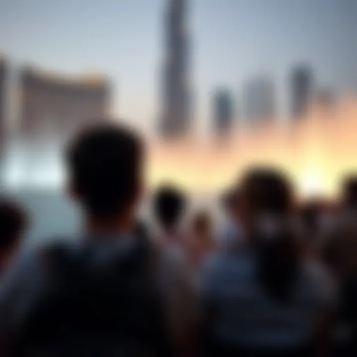 Audience captivated by the fountain show with the Burj Khalifa in the background
