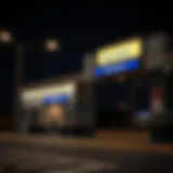 Metro station entrance at night