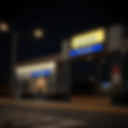 Metro station entrance at night