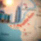 A detailed map of Dubai showcasing postal code areas