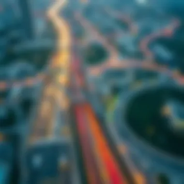 Aerial view of Dubai road network showing Salik toll points