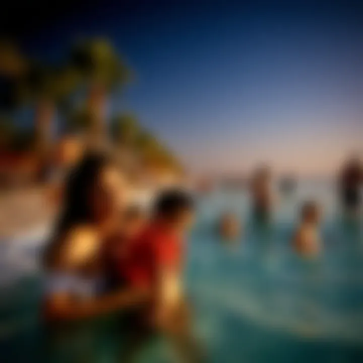 Families enjoying leisure activities on the beach